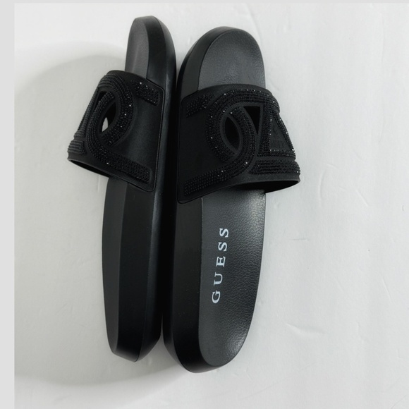 NWT Guess Payca Slides Black Rhinestone Sandals Open Toe Slip Ons Shimmer Sz 9 - Picture 8 of 13